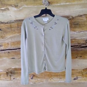 Silk Club Light Olive Silk & Cotton Cardigan Size Small